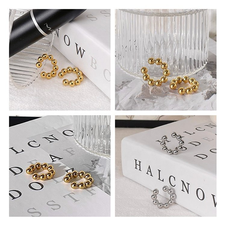 18K Gold Plated Stainless Steel Jewelry Small Steel Ball Ear Clips Accessories No Pierced Ear Earrings E211302