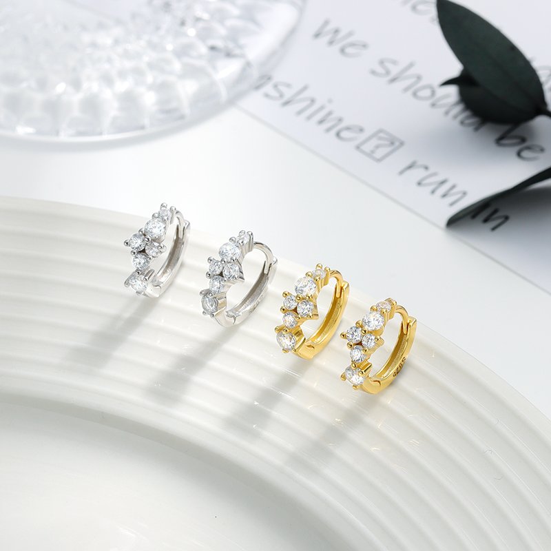 Simple 925 Sterling Silver Tiny Irregularly Cz Minimalist Vintage Fashion Fine Jewelry Gold Plated Huggies Earrings Women