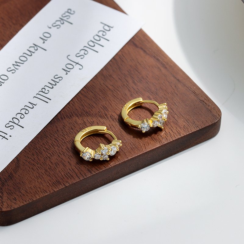 Simple 925 Sterling Silver Tiny Irregularly Cz Minimalist Vintage Fashion Fine Jewelry Gold Plated Huggies Earrings Women