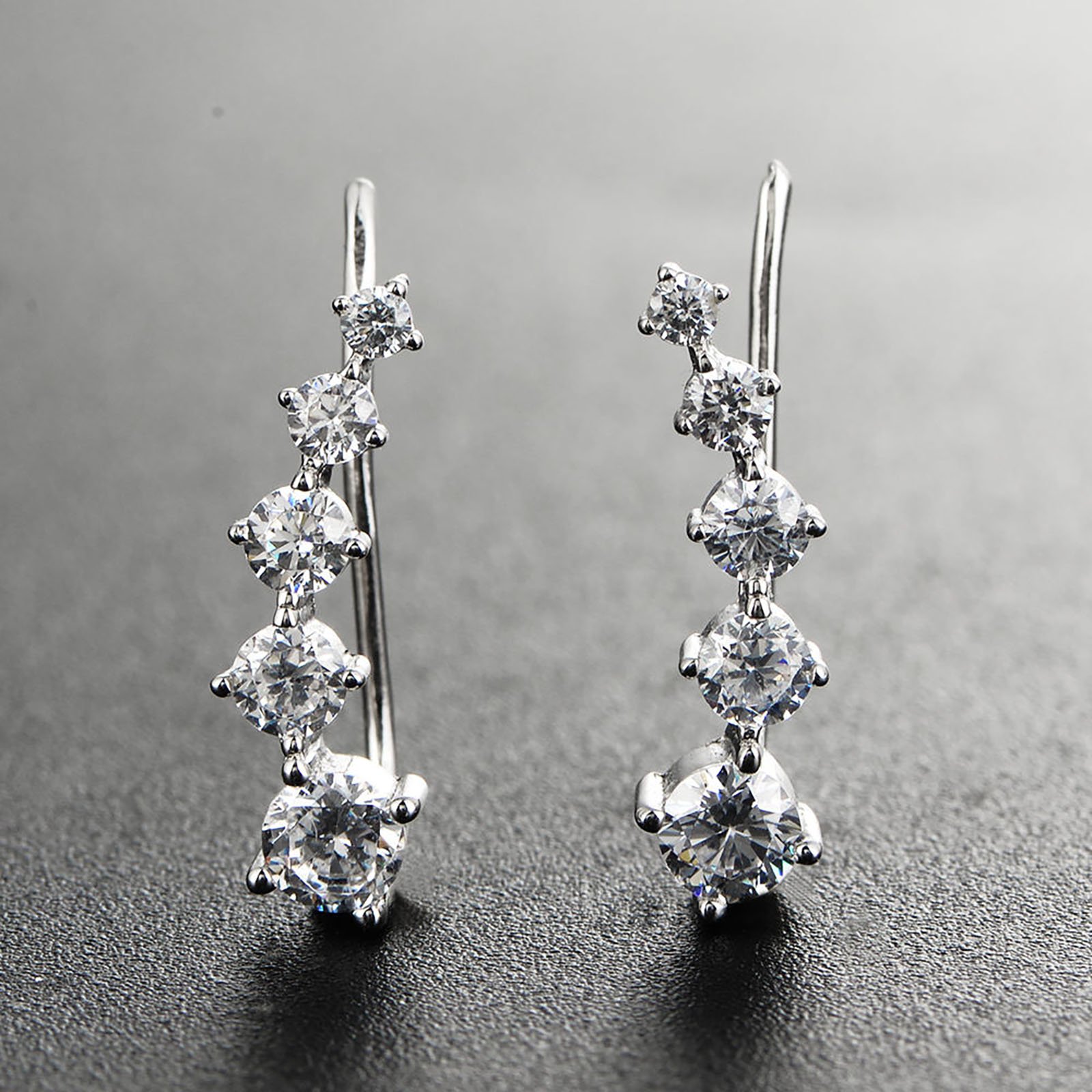 OEM hele jewelry 925 Silver Zirconia Leaf Shaped Cubic Zirconia Long Cuff Earring Earrings For Women Wedding Long Earring