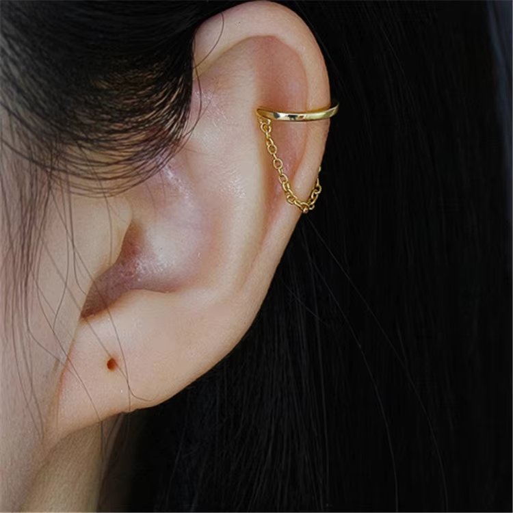 SP Elegant Ear Cuff Chain Jewelry 18K Gold Plating Sterling Silver Long Chain Cuff Earrings