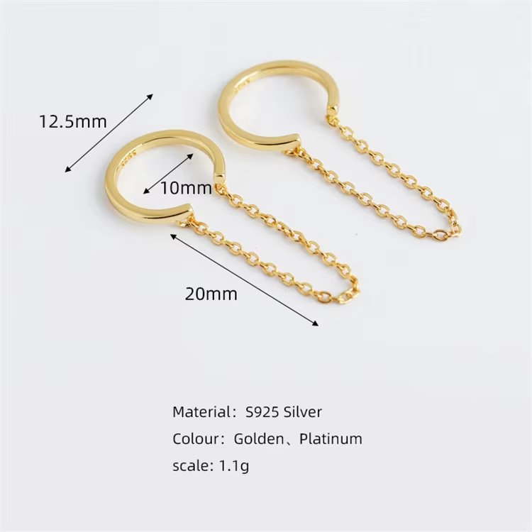 SP Elegant Ear Cuff Chain Jewelry 18K Gold Plating Sterling Silver Long Chain Cuff Earrings