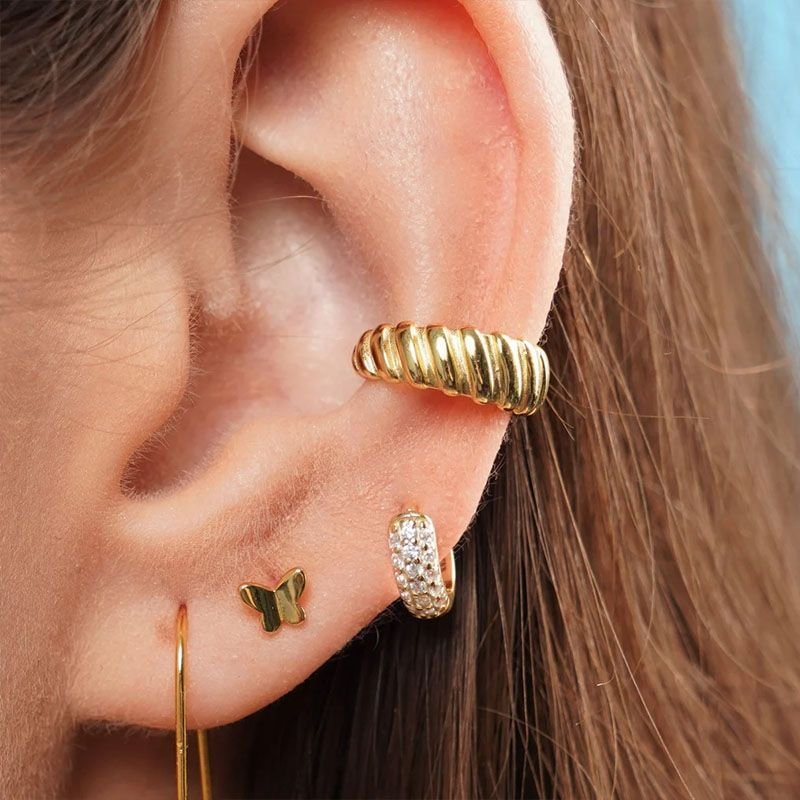 FUAMAY Sterling Silver 925 Cuff Earrings Jewelry 18K Gold Plated Thick Cuff Earrings Women
