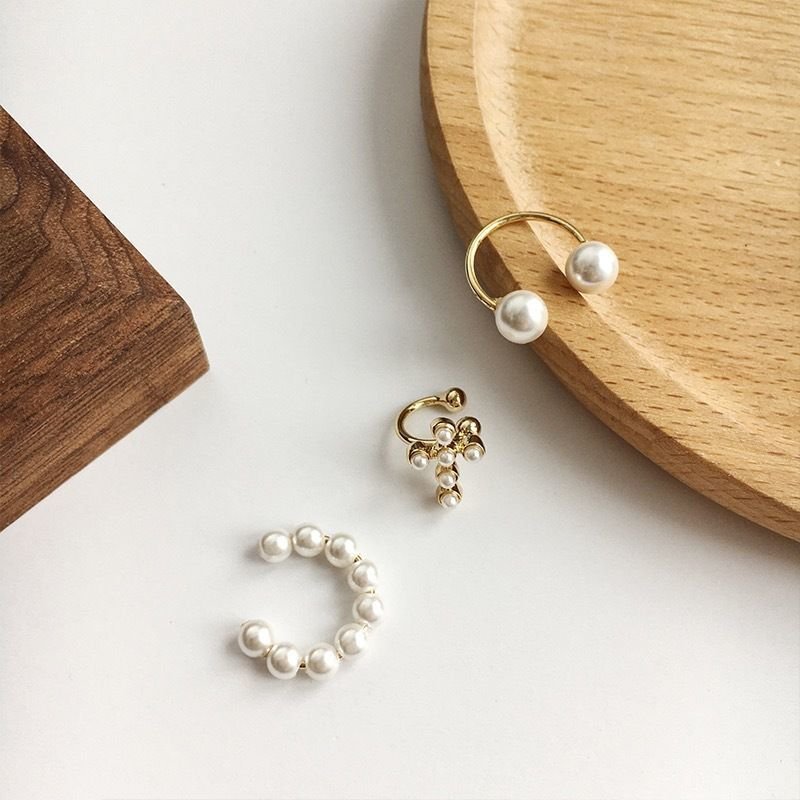 Hot Selling Clip On Earrings Pearl Cuff Earring Sets Gold Plated Ear Wrap Dainty Freshwater Pearl Ears Cuffs