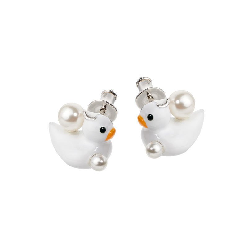 2024 Designer Pearl Yellow Duck Earrings Colorful Enamel Stud Jewelry for Women New Female Gift Earings