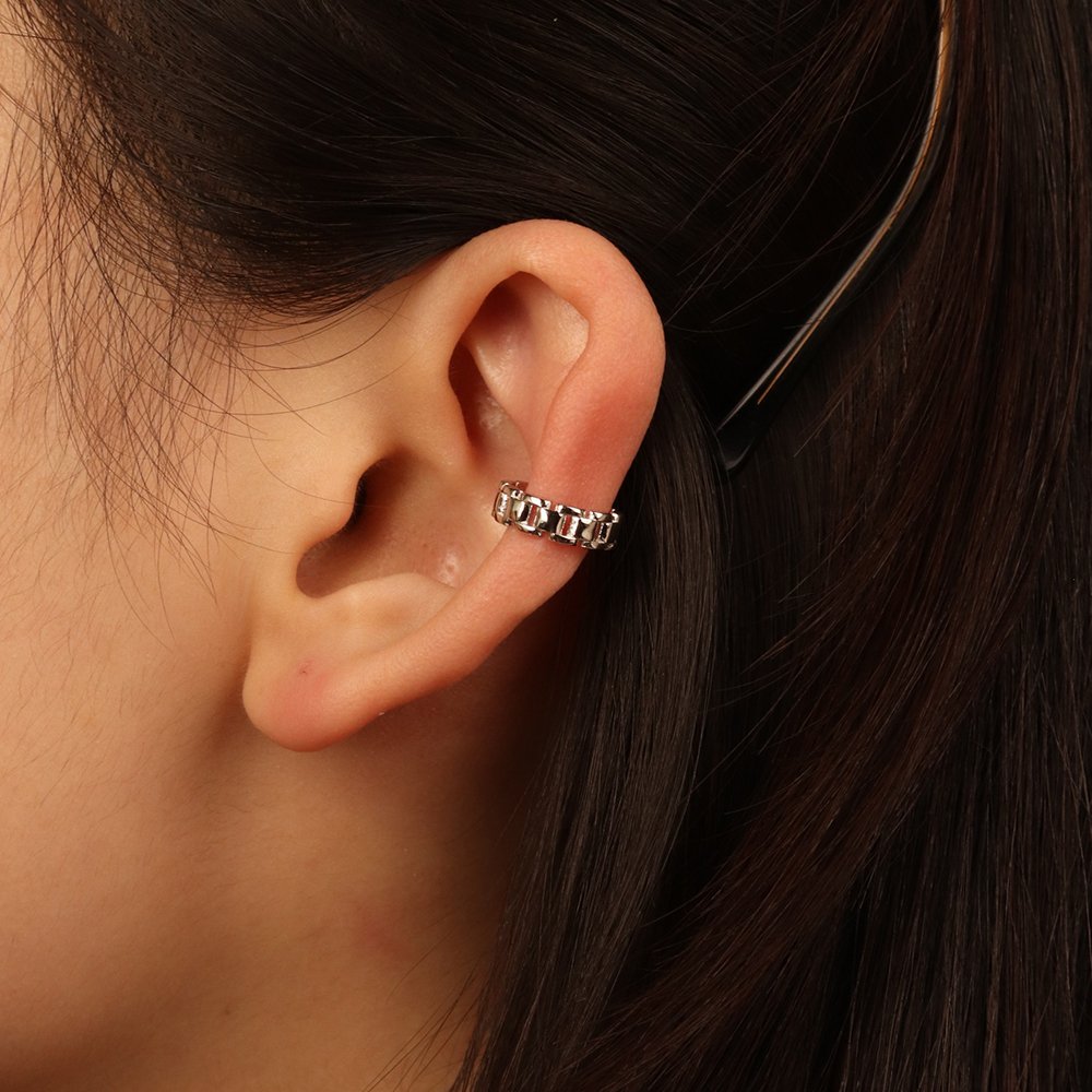 Chris April Fine jewelry 925 sterling silver 18k gold plated simple ear cuff watch band chain earrings