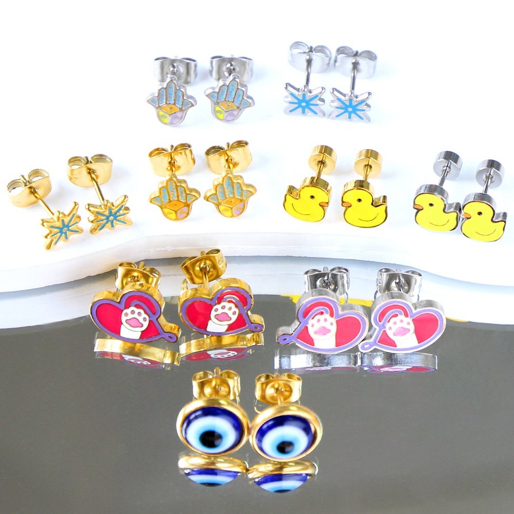 Stainless Steel Nickel Free Earrings Custom Cute Design Fashion Jewelry Allergy Free Earrings Kids Jewelry Set Earrings