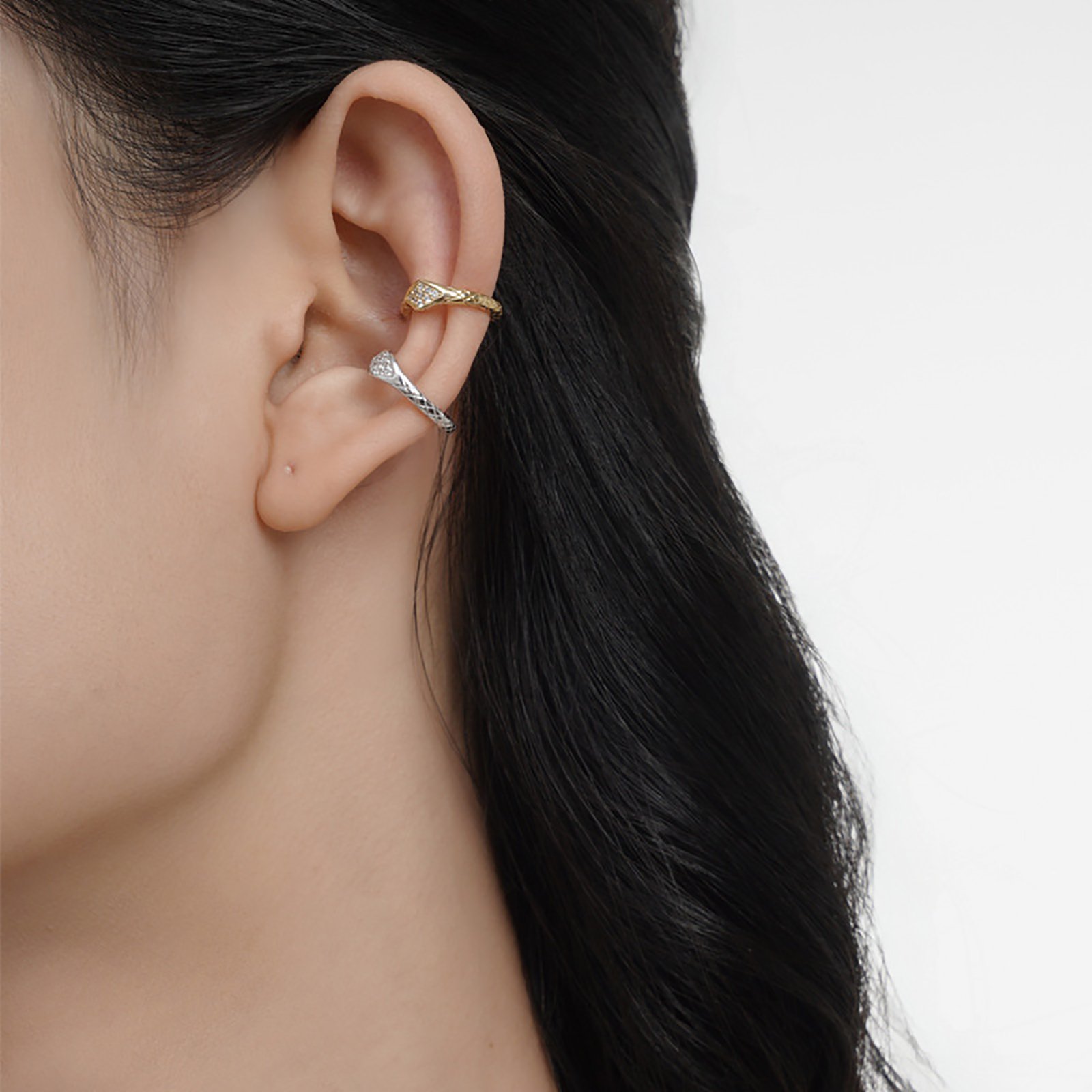FUAMAY Light Luxury Fine Jewelry Fashion Trendy 925 Sterling Silver Unique Snake Texture Zircon Ear Cuff Earrings For Ladies