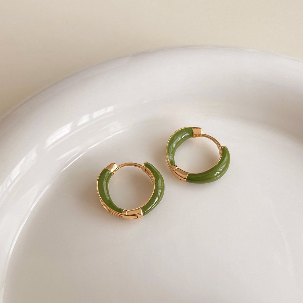 Sweet Girls Fashion Jewelry Japan and Korean Style Beautiful Color Copper Alloy Earrings Light Luxury Enamel Ear Clip Earrings