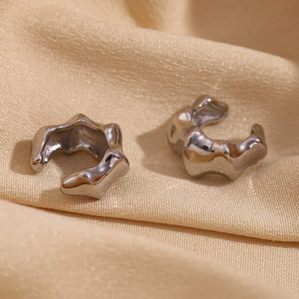 Fine Cuff Earrings Minimalist Women Jewelry Bamboo Gold Plated Earrings Stainless Steel Jewelry