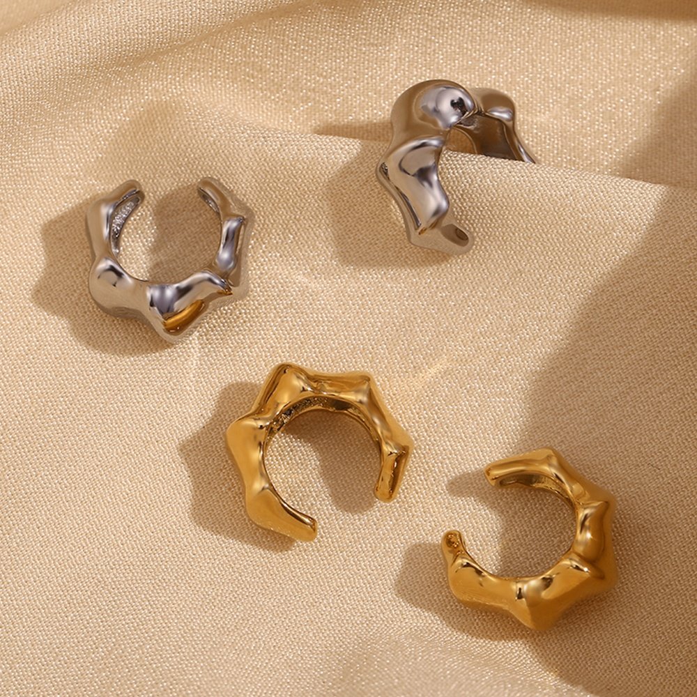 Fine Cuff Earrings Minimalist Women Jewelry Bamboo Gold Plated Earrings Stainless Steel Jewelry