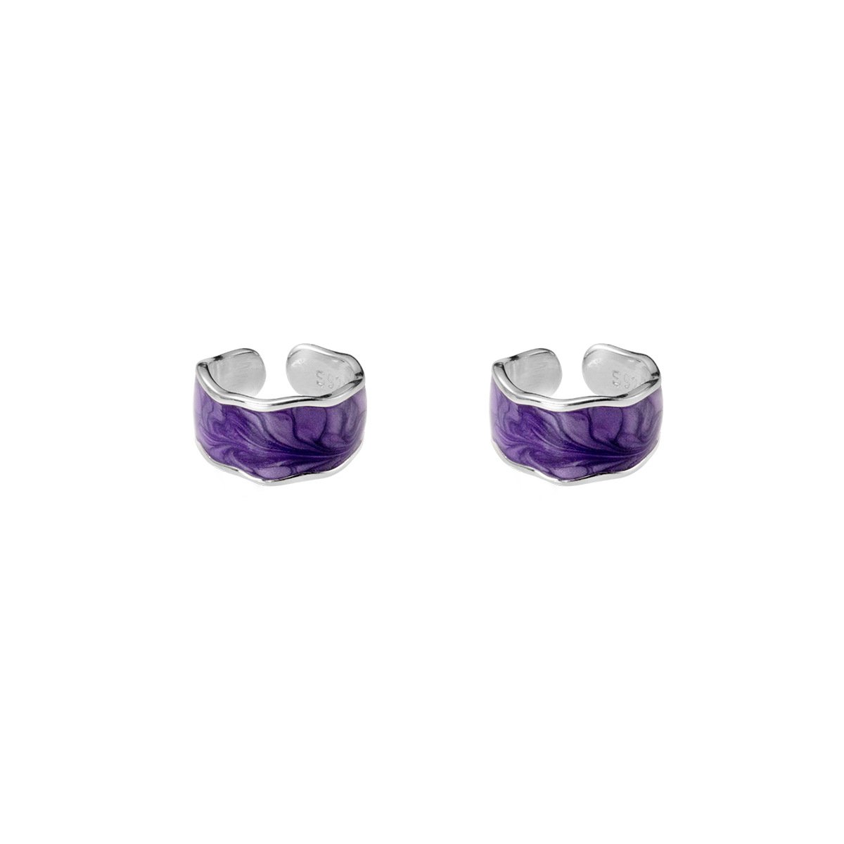 Statement Purple Color Non Pierced Clip on Earings Geometric Shape Ear Cuff 925 Sterling Silver Earrings Fine Jewelry for Women