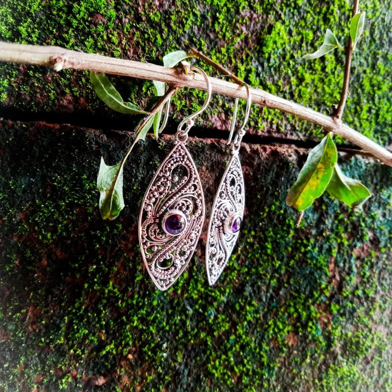 NY-ER059-Bali Eye Shape Hook Earrings Cuff Earring Etnic Design Jewelry Fashion for Women Girls Sterling Silver Gemstone Earring