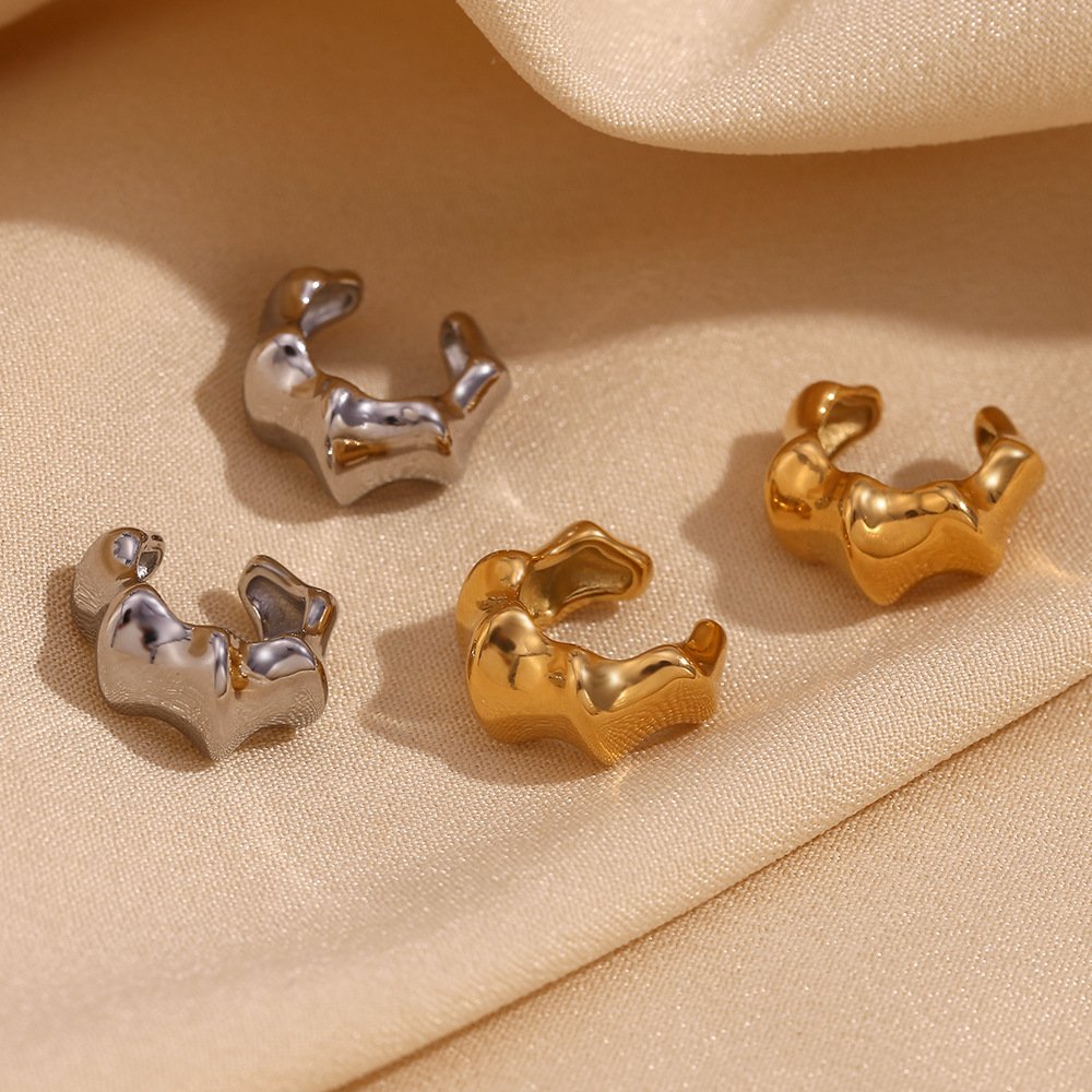 Hot Sell Glossy Jewelry Bamboo Earrings 18k Gold Plated Stainless Steel Fine Cuff Minimalist Earrings For Women