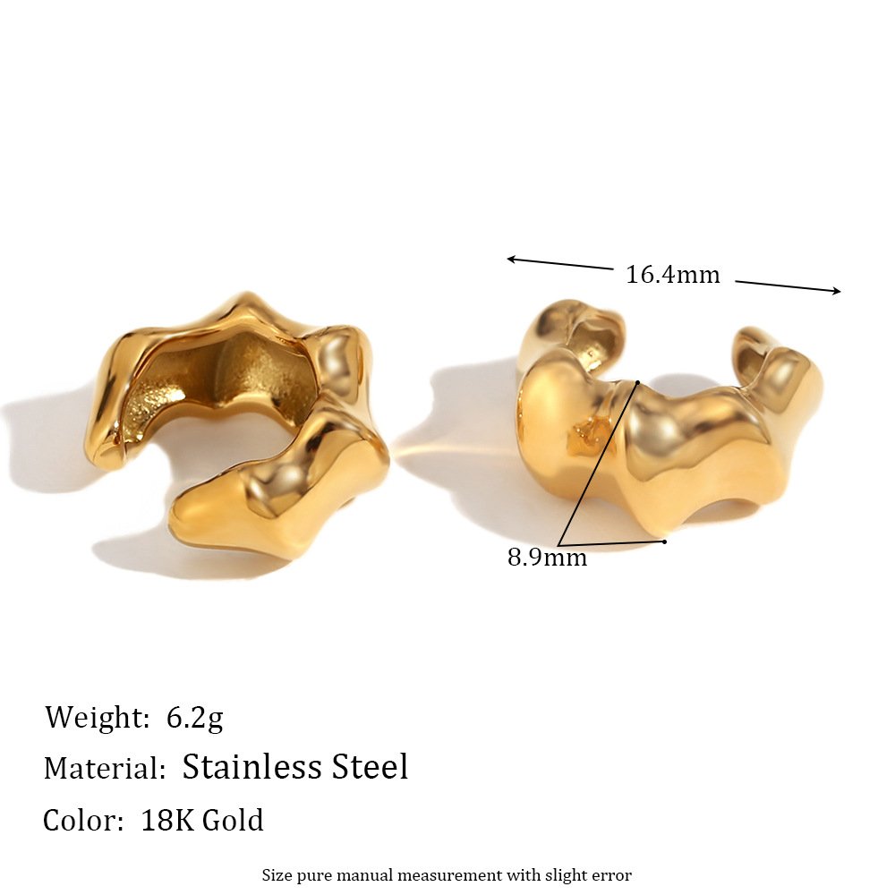 Hot Sell Glossy Jewelry Bamboo Earrings 18k Gold Plated Stainless Steel Fine Cuff Minimalist Earrings For Women