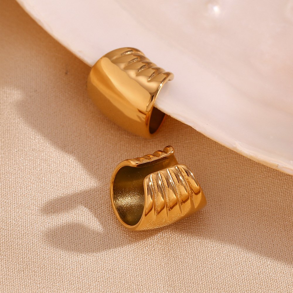 Minimalist Ear Fashion Cuff Earrings Glossy 18K Gold Plated Clip On Earring Tarnish Free Jewelry Stainless Steel Earrings