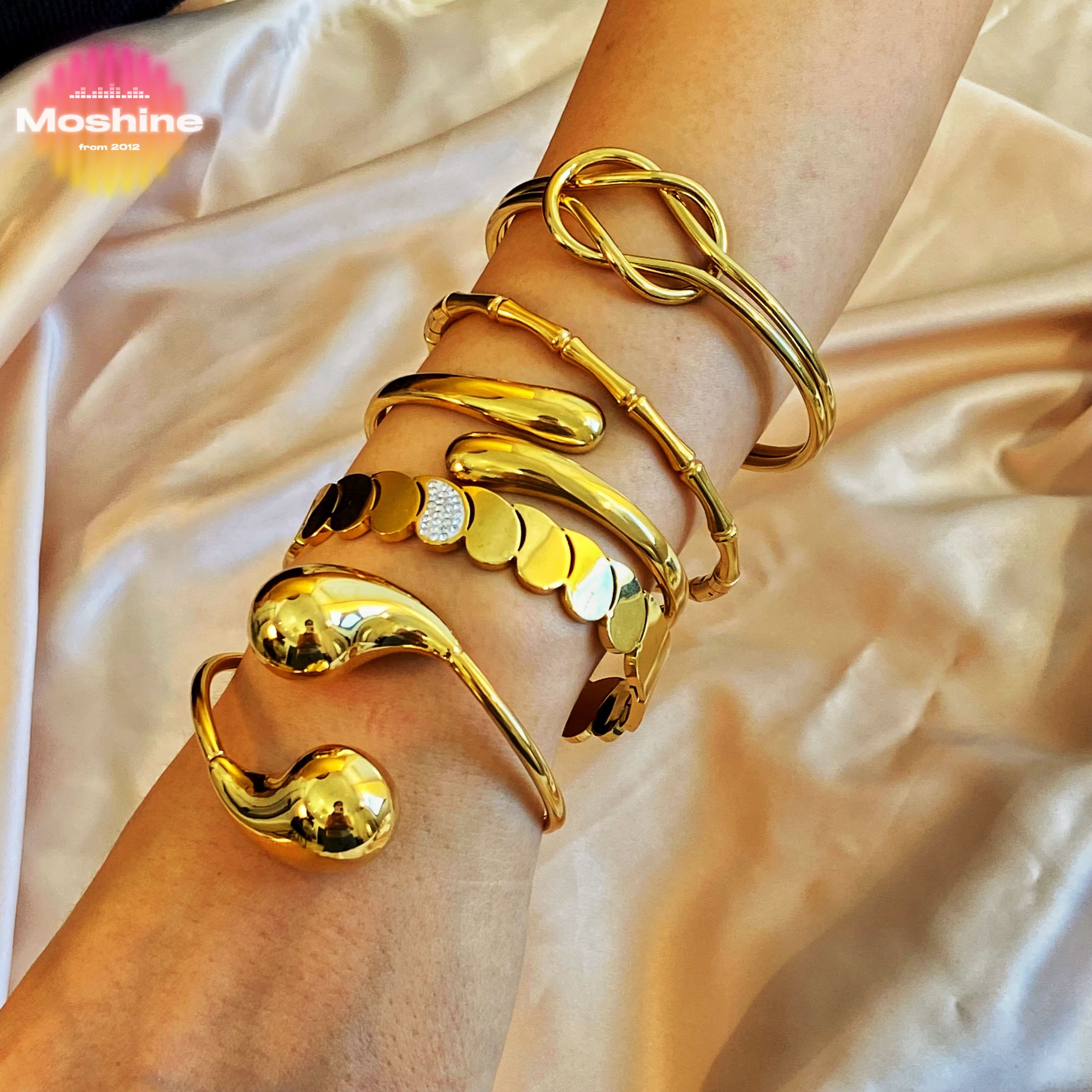 MS New High Quality 18K Gold Plated Stainless Steel Cuff Bracelet Individualized Closed Bamboo Joint Fashion Women's Bracelet