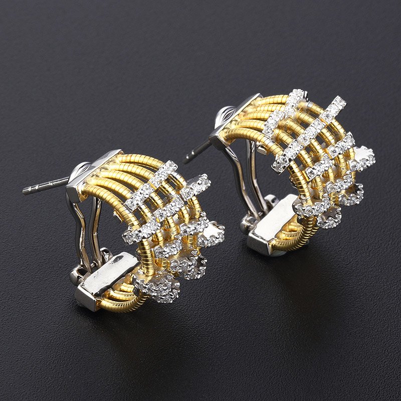Elegant tubogas silver earrings italy design hoop zircon earrings 18k gold rope cuff earrings s925 silver stud Party ring women