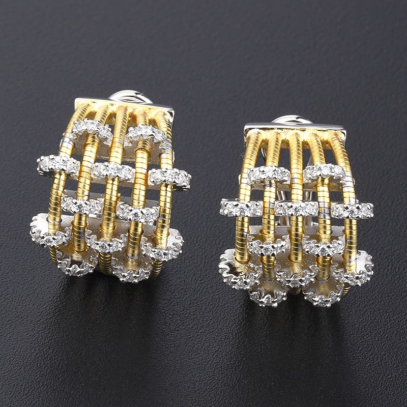 Elegant tubogas silver earrings italy design hoop zircon earrings 18k gold rope cuff earrings s925 silver stud Party ring women