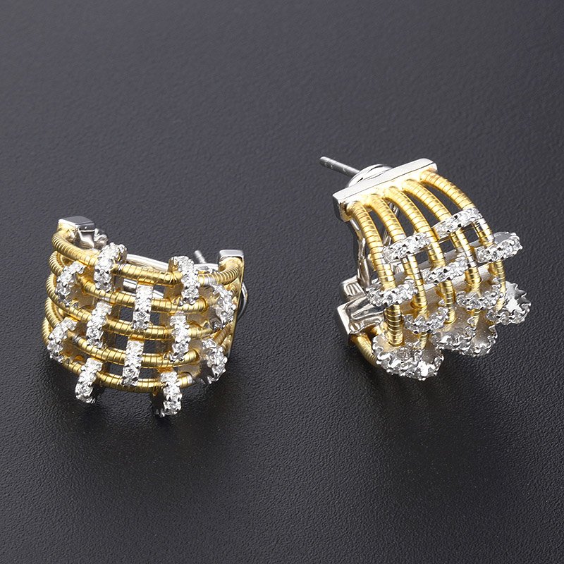 Elegant tubogas silver earrings italy design hoop zircon earrings 18k gold rope cuff earrings s925 silver stud Party ring women