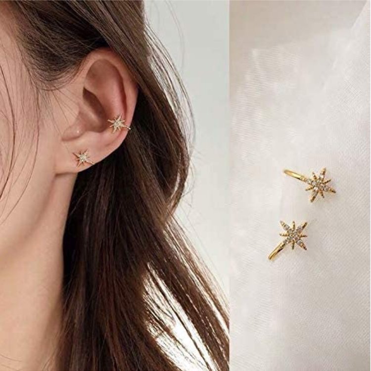 Daochong Custom 925 Sterling Silver Non Piercing Cartilage Earrings Cz Starburst Star Ear Cuff Wrap Earrings Jewelry