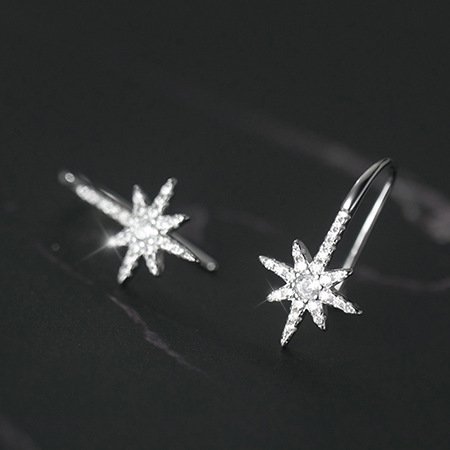 Daochong Custom 925 Sterling Silver Non Piercing Cartilage Earrings Cz Starburst Star Ear Cuff Wrap Earrings Jewelry