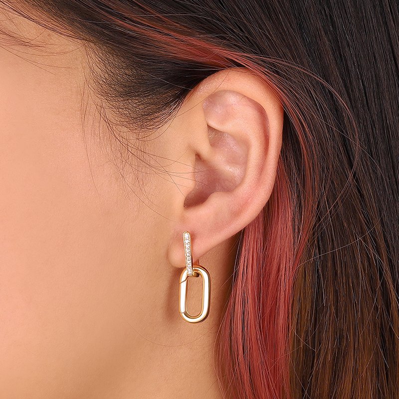 Hot Chunky Designer Huggie Hoop Statement 18K Gold Plated Geometric Earrings Women Set Jewelry with zircon agate gemstone pearl