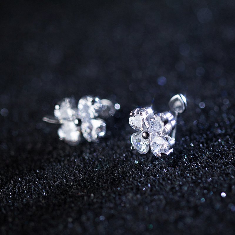 Sparkling Clear CZ Earrings 925 Sterling Silver Fashion Lucky Four-leaf clover Cuff Earrings For Women Fine Jewelry