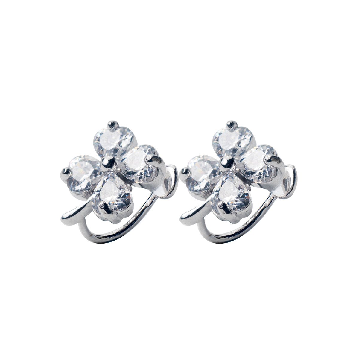 Sparkling Clear CZ Earrings 925 Sterling Silver Fashion Lucky Four-leaf clover Cuff Earrings For Women Fine Jewelry