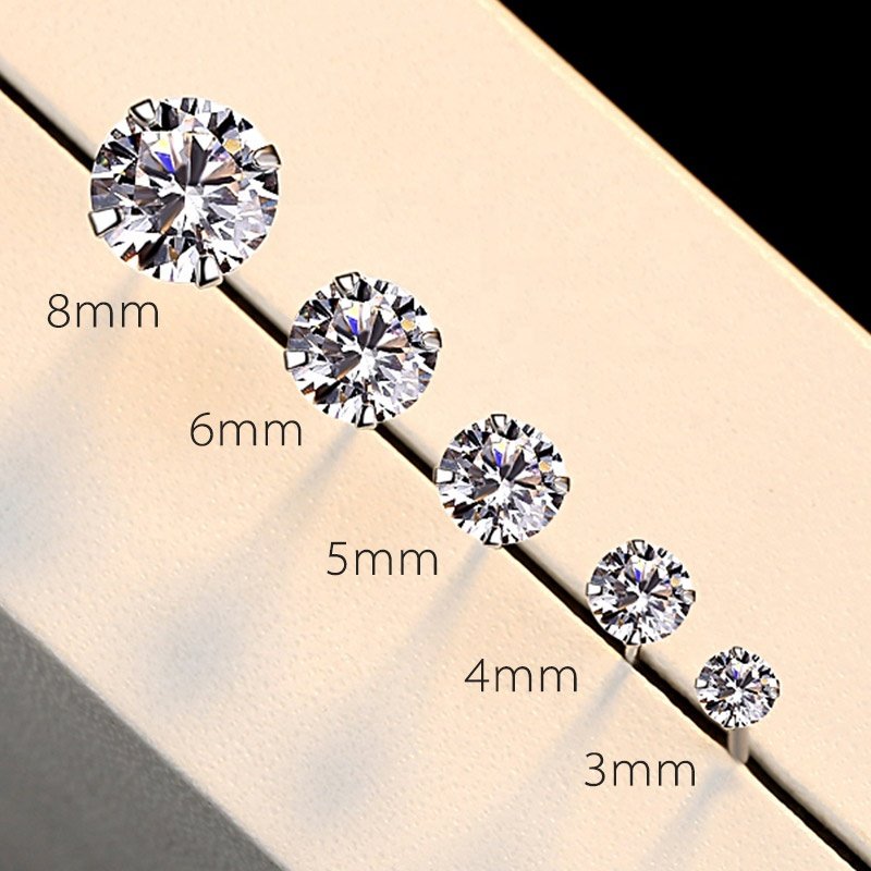 925 Sterling Silver Clear Cubic Zircon Earring Classic claw set Earring with butterfly back