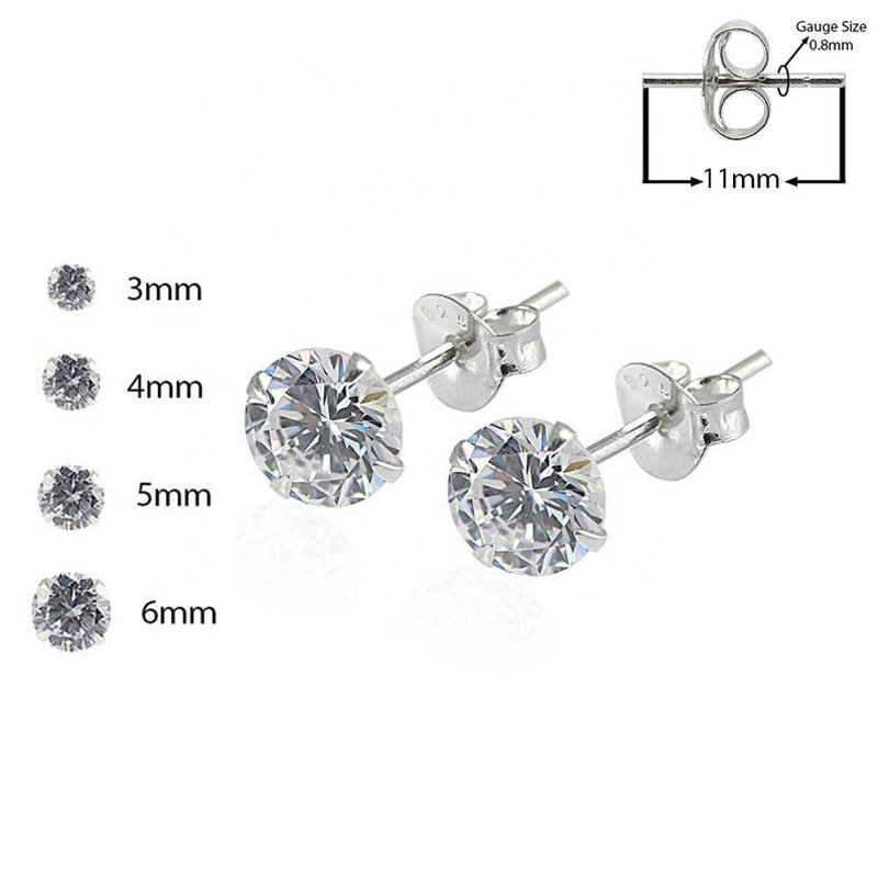 925 Sterling Silver Clear Cubic Zircon Earring Classic claw set Earring with butterfly back