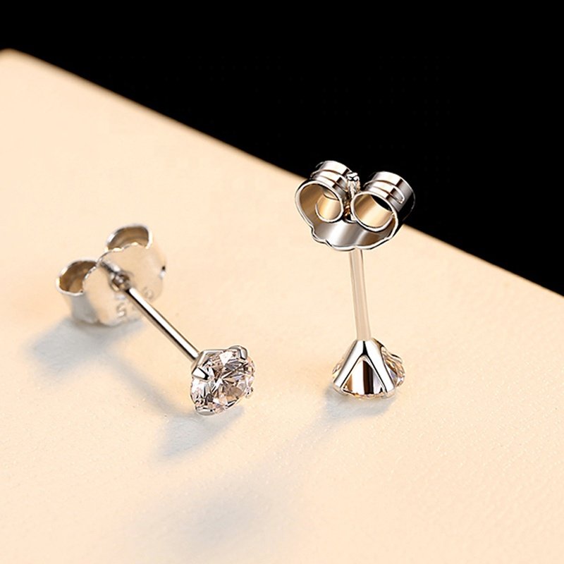 925 Sterling Silver Clear Cubic Zircon Earring Classic claw set Earring with butterfly back