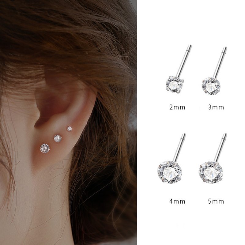 925 Sterling Silver Clear Cubic Zircon Earring Classic claw set Earring with butterfly back