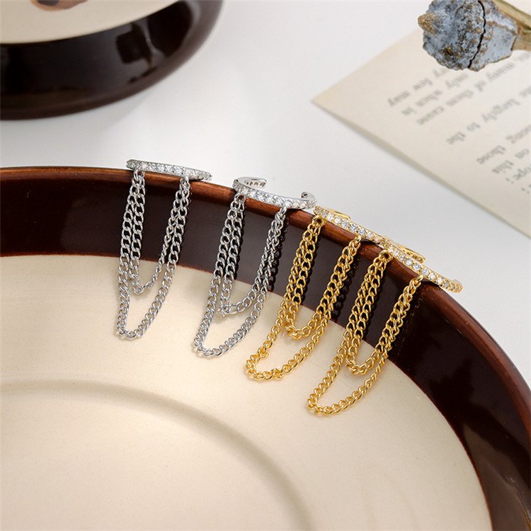 SP Fine Jewelry 925 Sterling Silver Long Chain Ear Cuff Silver 925 Earrings