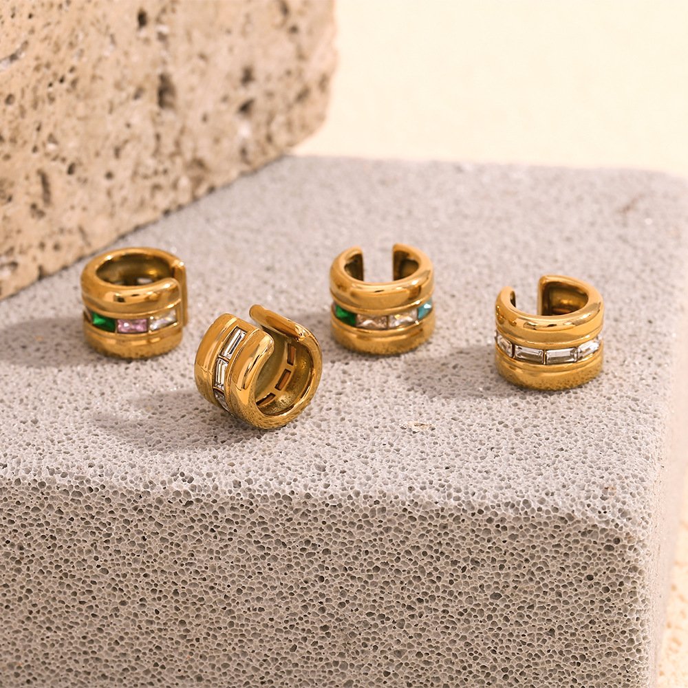 wholesale fashion High Quality Stainless Steel 18K Gold Plated fine cuff stud Earrings for women