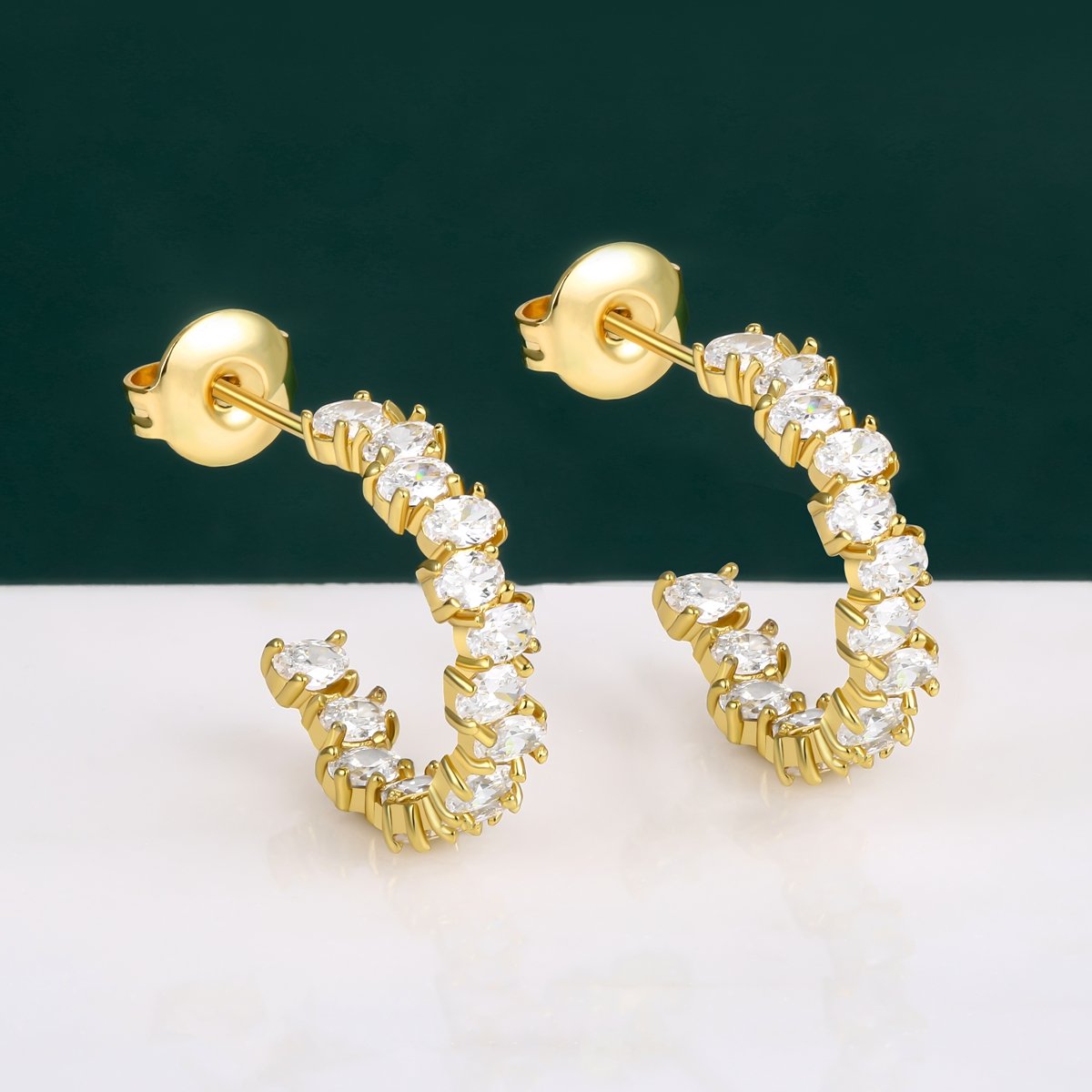 Fashion Jewelry Pear Shape Zircon Women's Stud Hypoallergenic Open Cuff Hoop Earrings Wholesale Bulk
