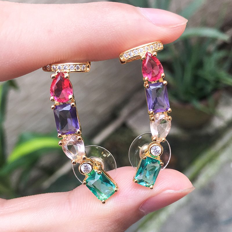 Multicolor Cubic Zirconia Crystal Earring Cuff Piercing Earrings Gold Plated Wedding Jewelry with Brincos for Women