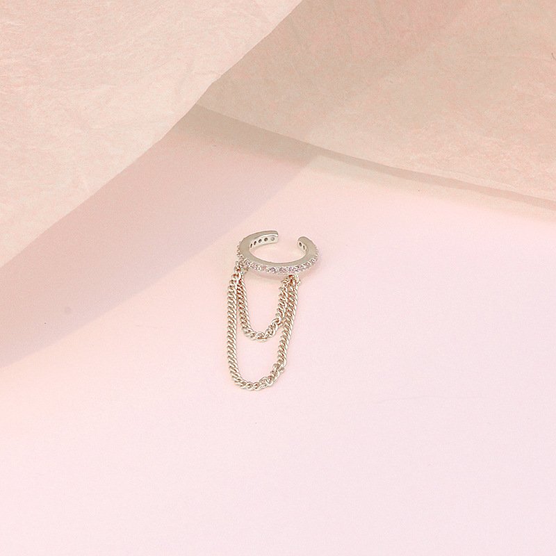 Carline topsale Fashion Cuff Jewelry Non Pierced Minimalist 925 Sterling Silver Tassel Chain Zircon Earring 18k Gold Plated