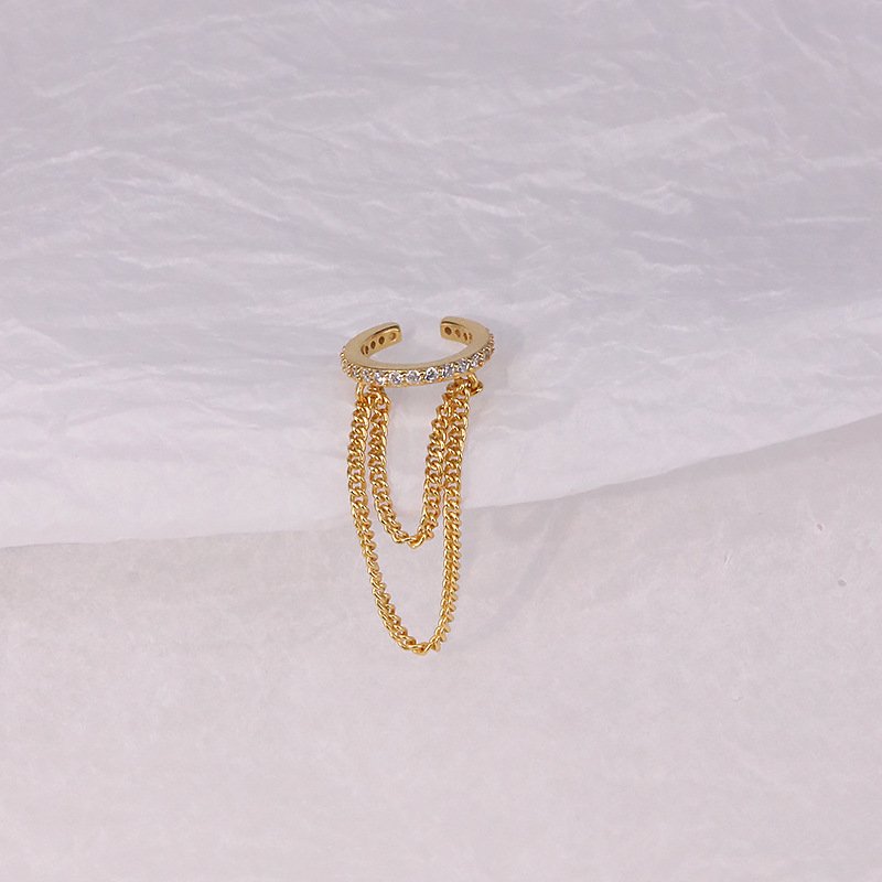 Carline topsale Fashion Cuff Jewelry Non Pierced Minimalist 925 Sterling Silver Tassel Chain Zircon Earring 18k Gold Plated