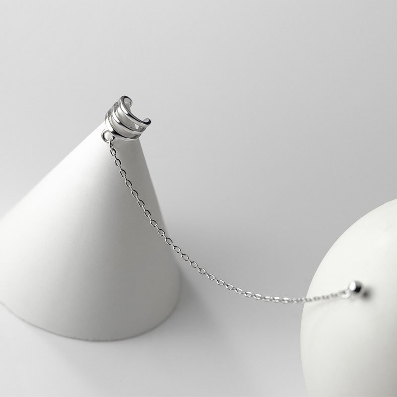 1 Piece Fashion 925 Sterling Silver Geometric Non Pierced Ear Cuff Minimalist Long Chain Clip on Earrings Jewelry for Women