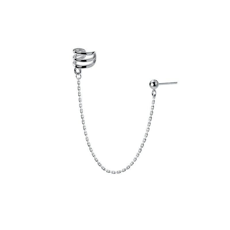 1 Piece Fashion 925 Sterling Silver Geometric Non Pierced Ear Cuff Minimalist Long Chain Clip on Earrings Jewelry for Women