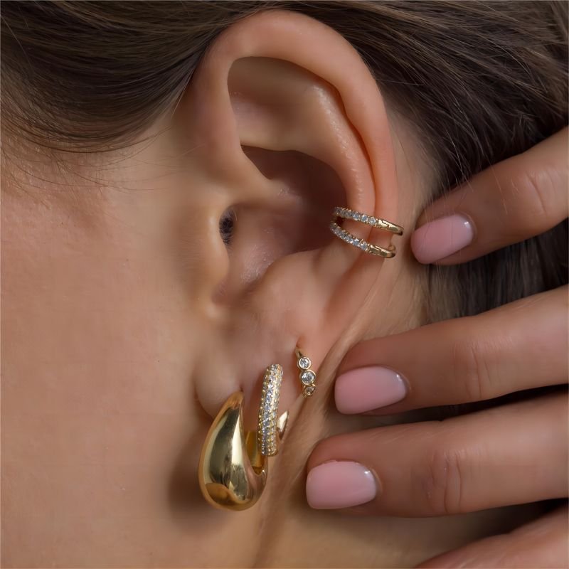 Stainless Steel Colorful Zircon Hoop Earrings Hypoallergenic Gold Plated Diamond Huggie Rainbow Crystal Water Proof Jewelry