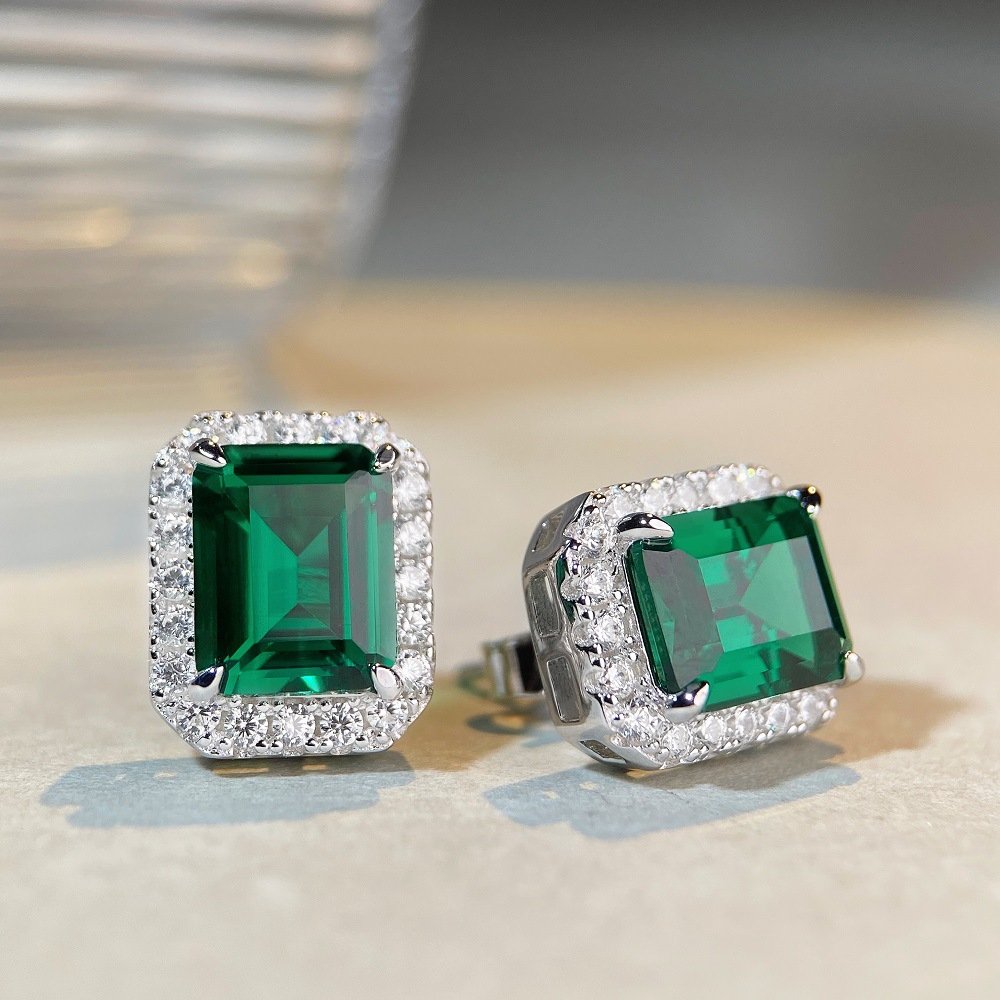 2023 New 3 Carat Emerald Earrings Women S925 Sterling Silver Green High Carbon Diamond Earrings