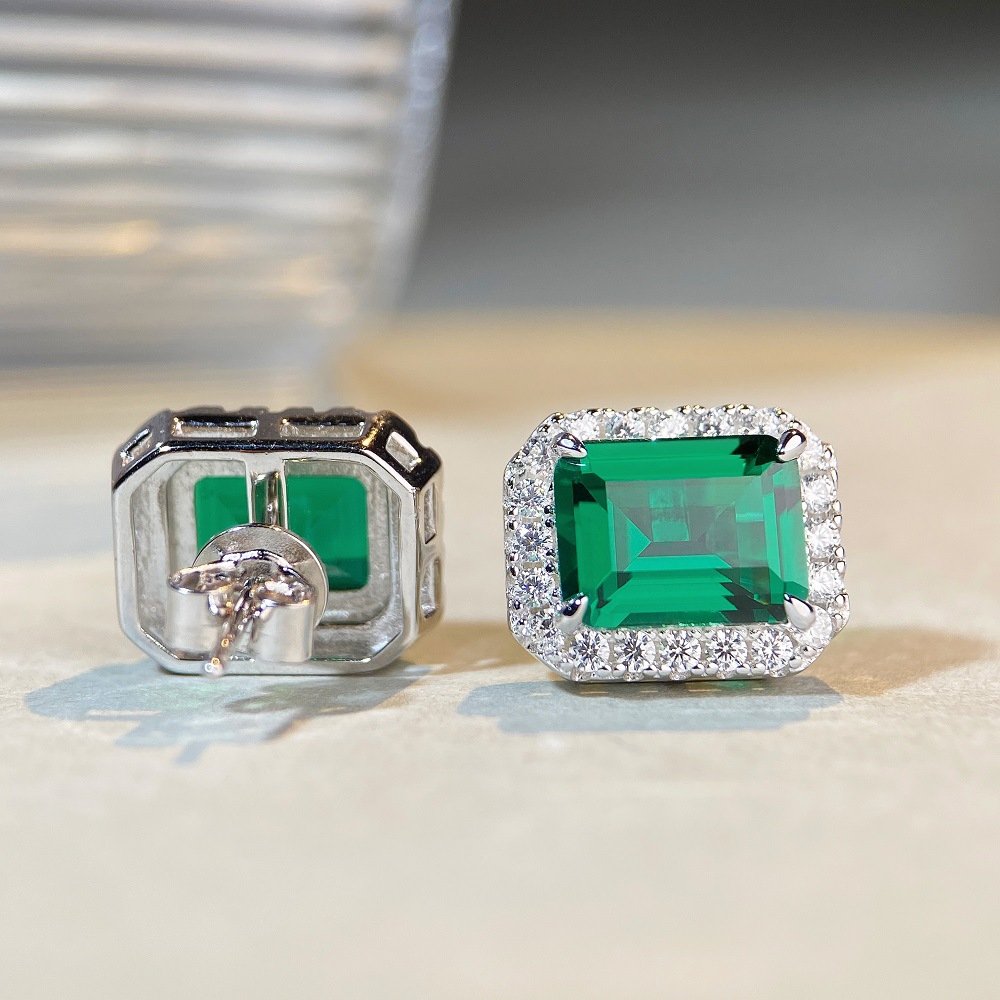 2023 New 3 Carat Emerald Earrings Women S925 Sterling Silver Green High Carbon Diamond Earrings
