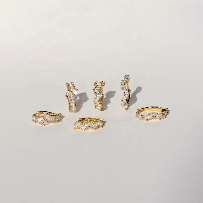 LOZRUNVE Jewelry 925 Sterling Silver Huggies Joyas Baguette Sapphire Custom Luxury Gemstone Gold Earring for Women