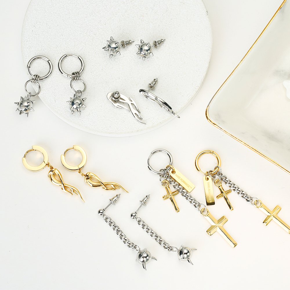 Wholesale Custom Vintage Silver Stainless Steel Luxury Fashion Korean Fine Vintage Jewelry Cross Stud Drop Earrings for Women