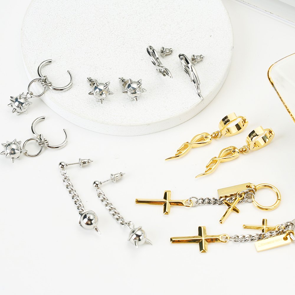 Wholesale Custom Vintage Silver Stainless Steel Luxury Fashion Korean Fine Vintage Jewelry Cross Stud Drop Earrings for Women