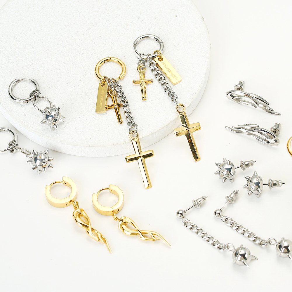 Wholesale Custom Vintage Silver Stainless Steel Luxury Fashion Korean Fine Vintage Jewelry Cross Stud Drop Earrings for Women