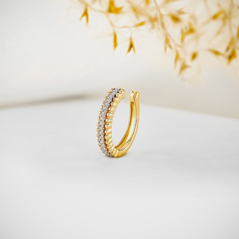 18K Pure Gold Luxury Handmade Designer Beaded Non-Pierced Diamond Ear Cuffs Personalized Diamond Earring Studs at Low Prices OEM