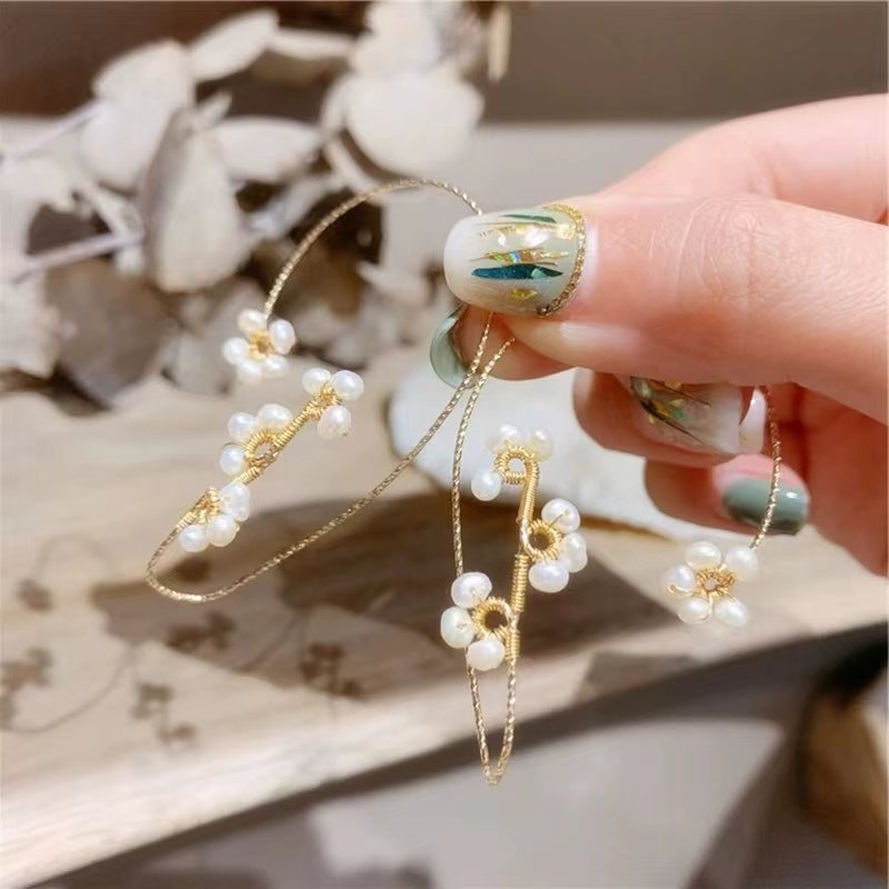 fashion minimalist handmade pearl flower ear hook earrings clip on earrings non pierced for women